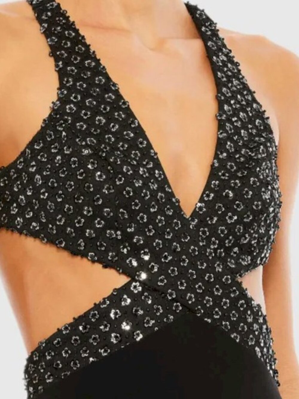 Mac Duggal Black Floral Sequined Criss Cross Gown Style 68166 Size 12 NEW NWT - Picture 5 of 7